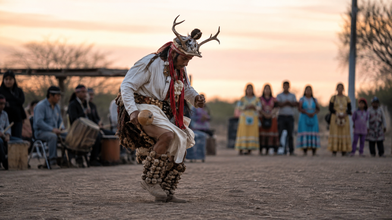 Danzante yaqui o mayo en una representación ceremonial de la Danza del Venado.