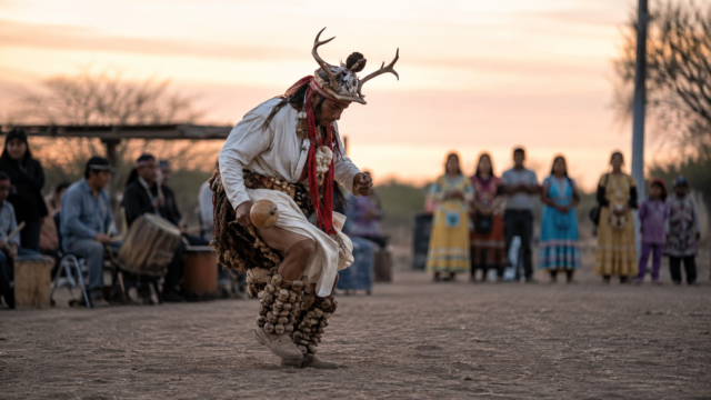 Danzante yaqui o mayo en una representación ceremonial de la Danza del Venado.
