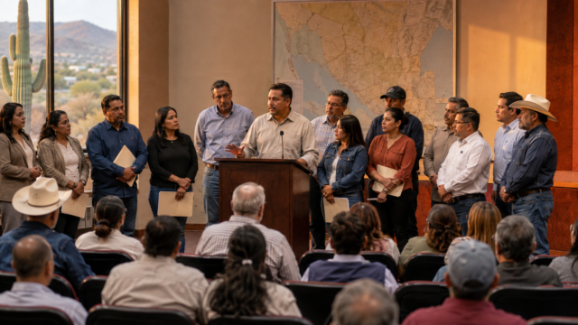 Representantes y liderazgos comunitarios durante una reunión política en Hermosillo, Sonora
